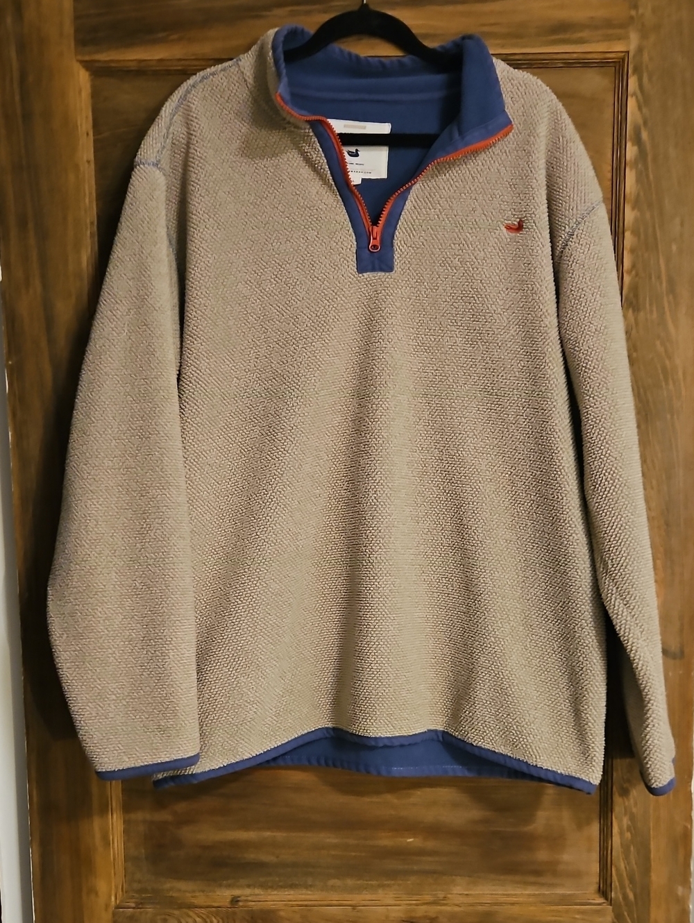 Southern Marsh - Men's Quarter Zip Fleece Pullover - Taupe with Blue Trim